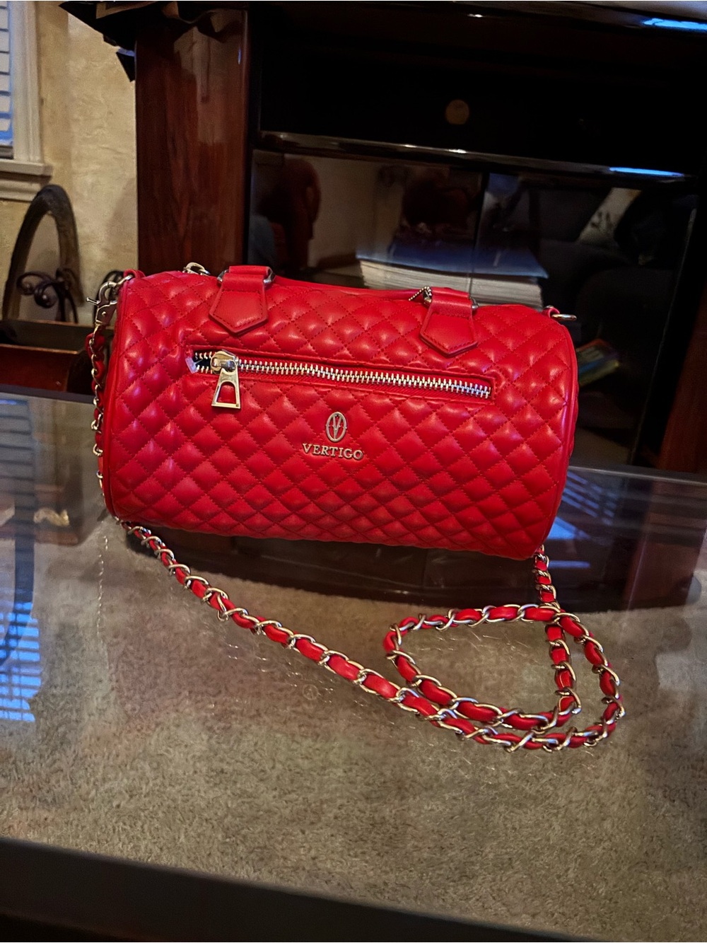 Vertigo Paris Quilted Barrel Crossbody in Red